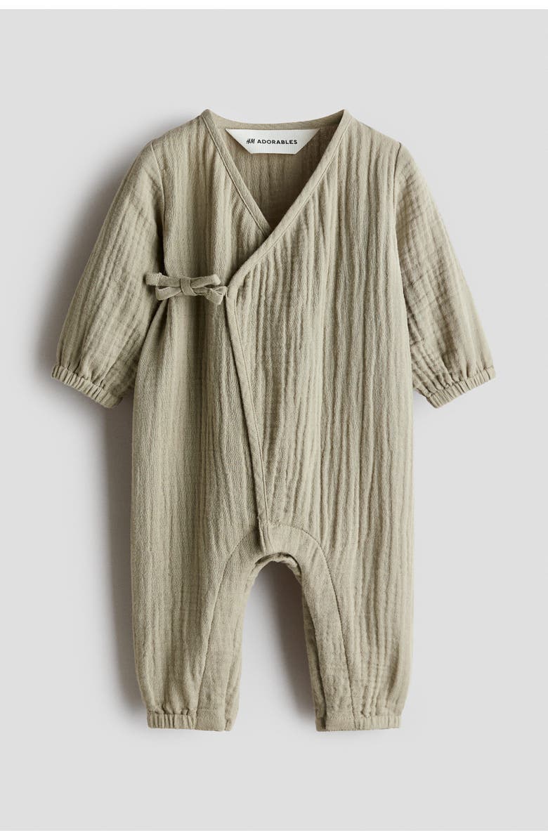 H&M Cotton Muslin Romper Suit, Main, color, Khaki Green