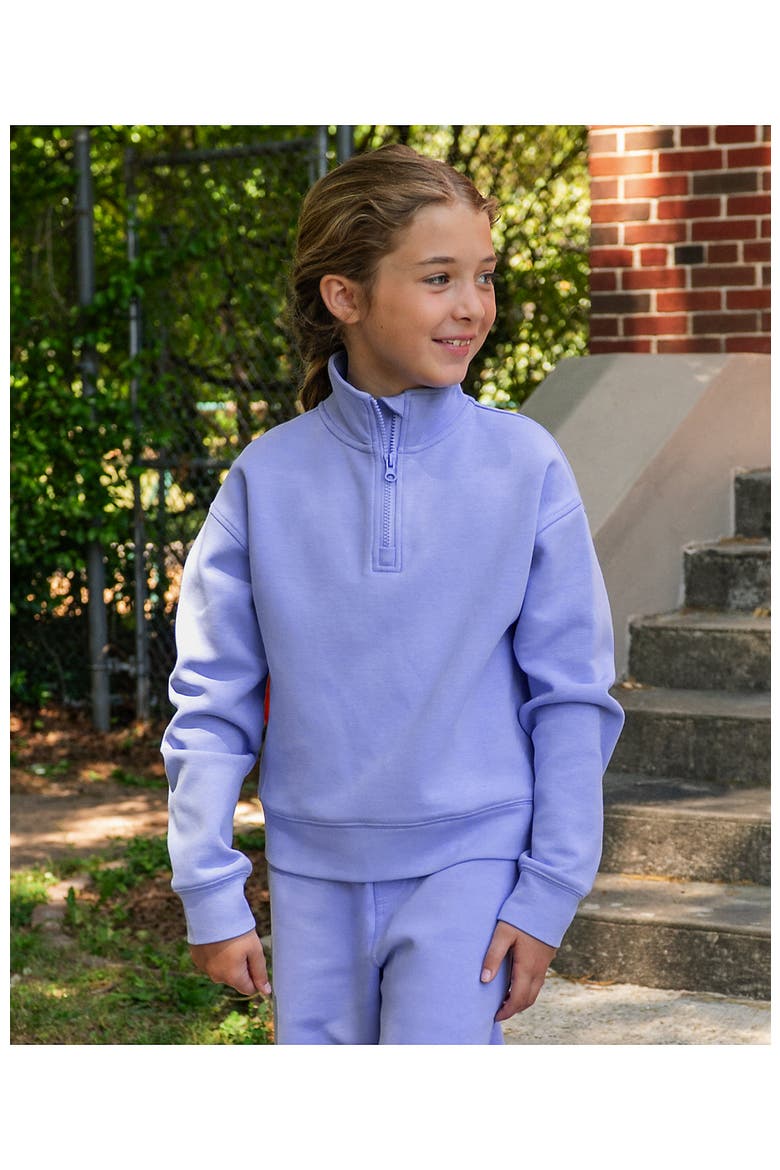 Girls Long Sleeve Double Knit Quarter Zip, Main, color, Pale Iris Purple