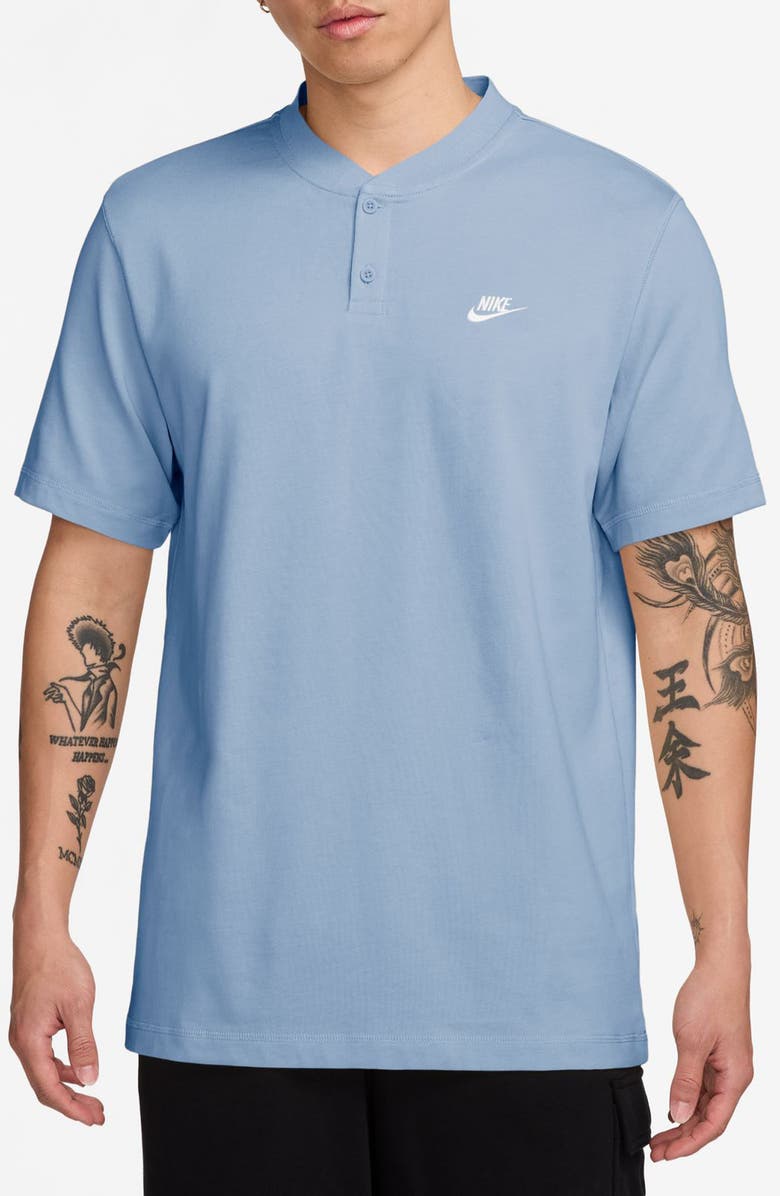 Nike Club Short Sleeve Cotton Henley, Main, color, Hydrogen Blue/ White