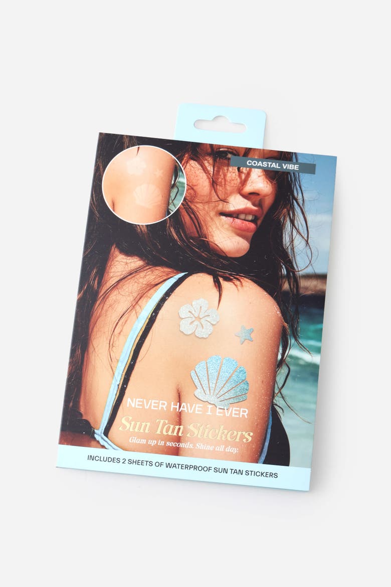 Coastal Vibe Sun Tan Stickers, Main, color, Blue