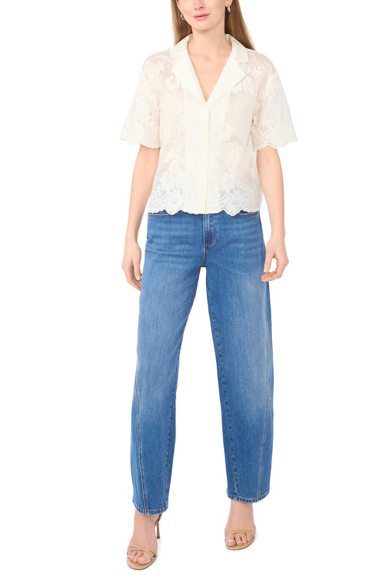 Sheer Floral Camp Shirt, Alternate, color, NEW IVORY