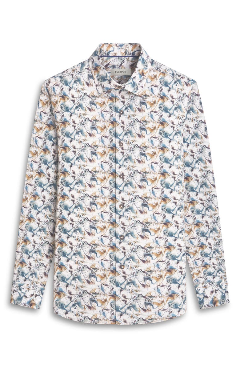 Bugatchi Julian Shaped Fit Abstract Print Stretch Button-Up Shirt, Alternate, color, Desert