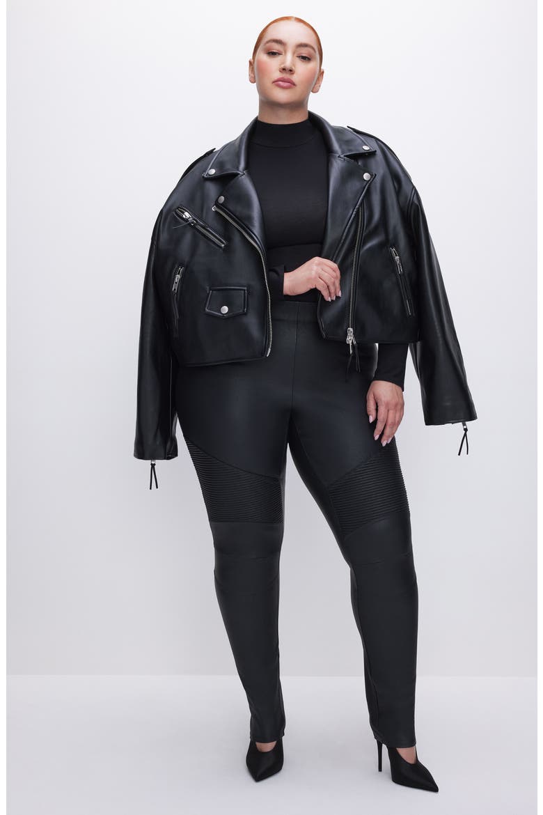 Faux Leather Crop Moto Jacket, Alternate, color, BLACK