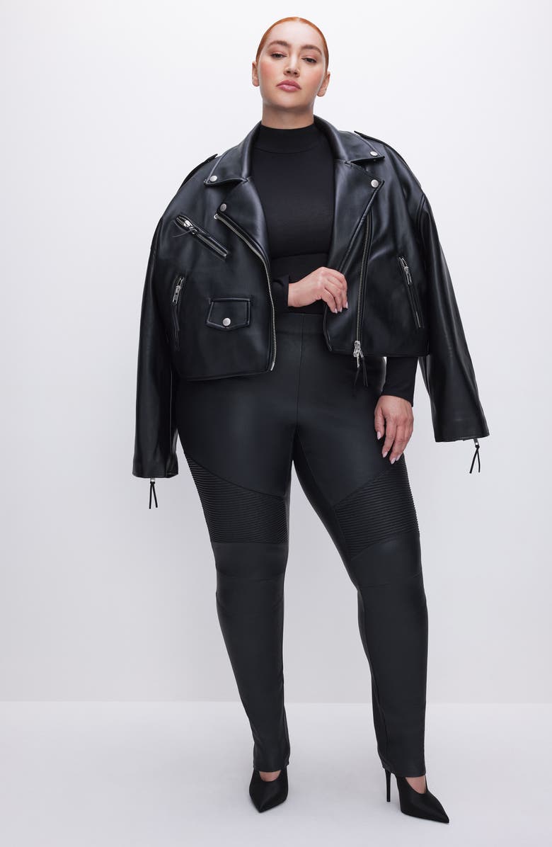Good American Faux Leather Crop Moto Jacket, Alternate, color, 