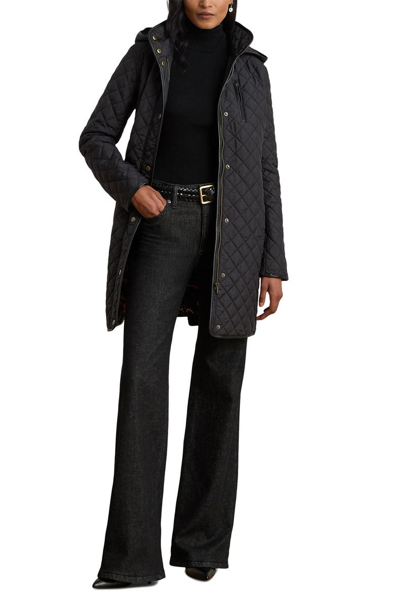 Lauren Ralph Lauren Diamond Quilted Longline Coat, Alternate, color, Black
