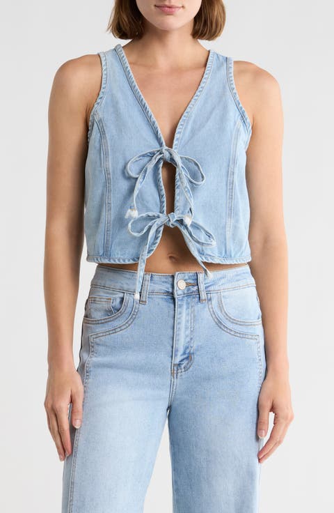Front Tie Denim Vest