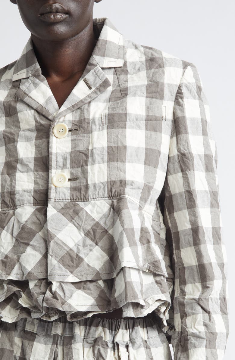 Tao Comme des Garçons Gingham Crinkled Cotton & Linen Peplum Jacket, Alternate, color, Gray/ White