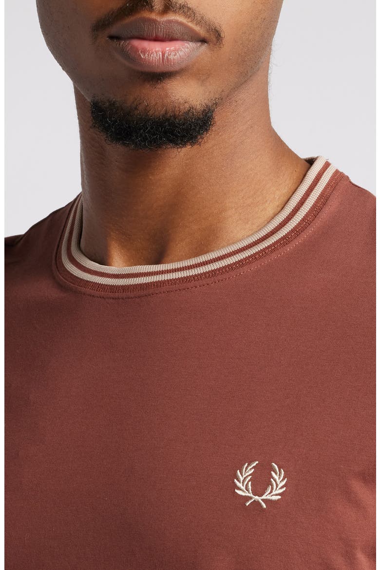 Contrast Trim T-Shirt, Alternate, color, WHISKY BROWN / PORRIGE MARL