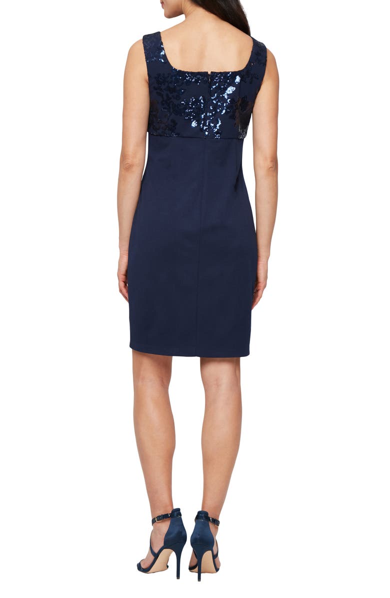 Alex Evenings Embellished Scuba Crepe Cocktail Dress with Jacket, Alternate, color, Navy