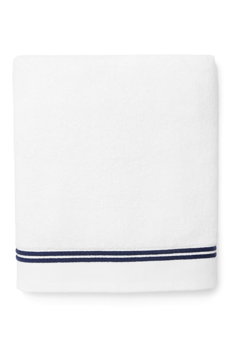 Aura Nuova Combed Cotton Bath Sheet, Main, color, WHITE/ NAVY
