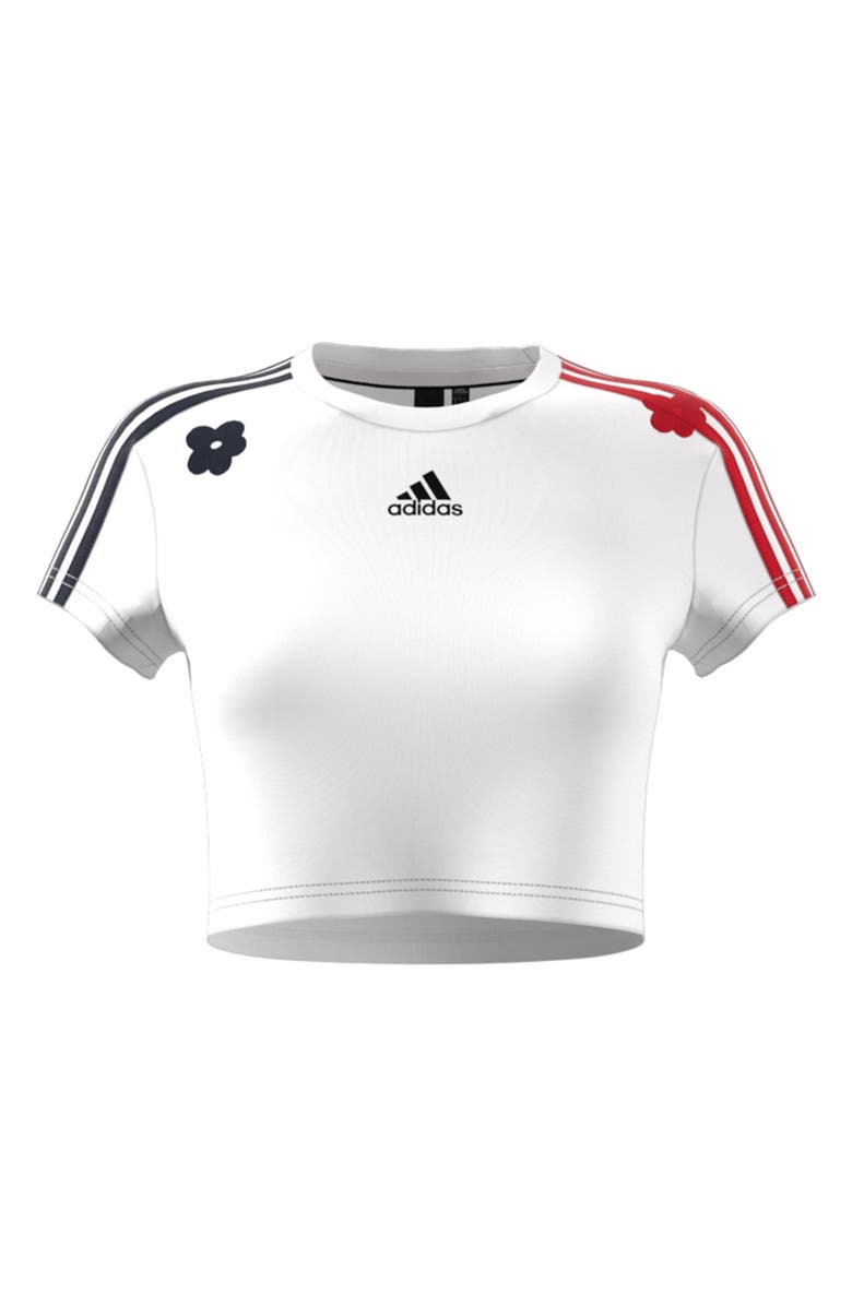 adidas Flower Crop 3-Stripes T-Shirt, Main, color, 