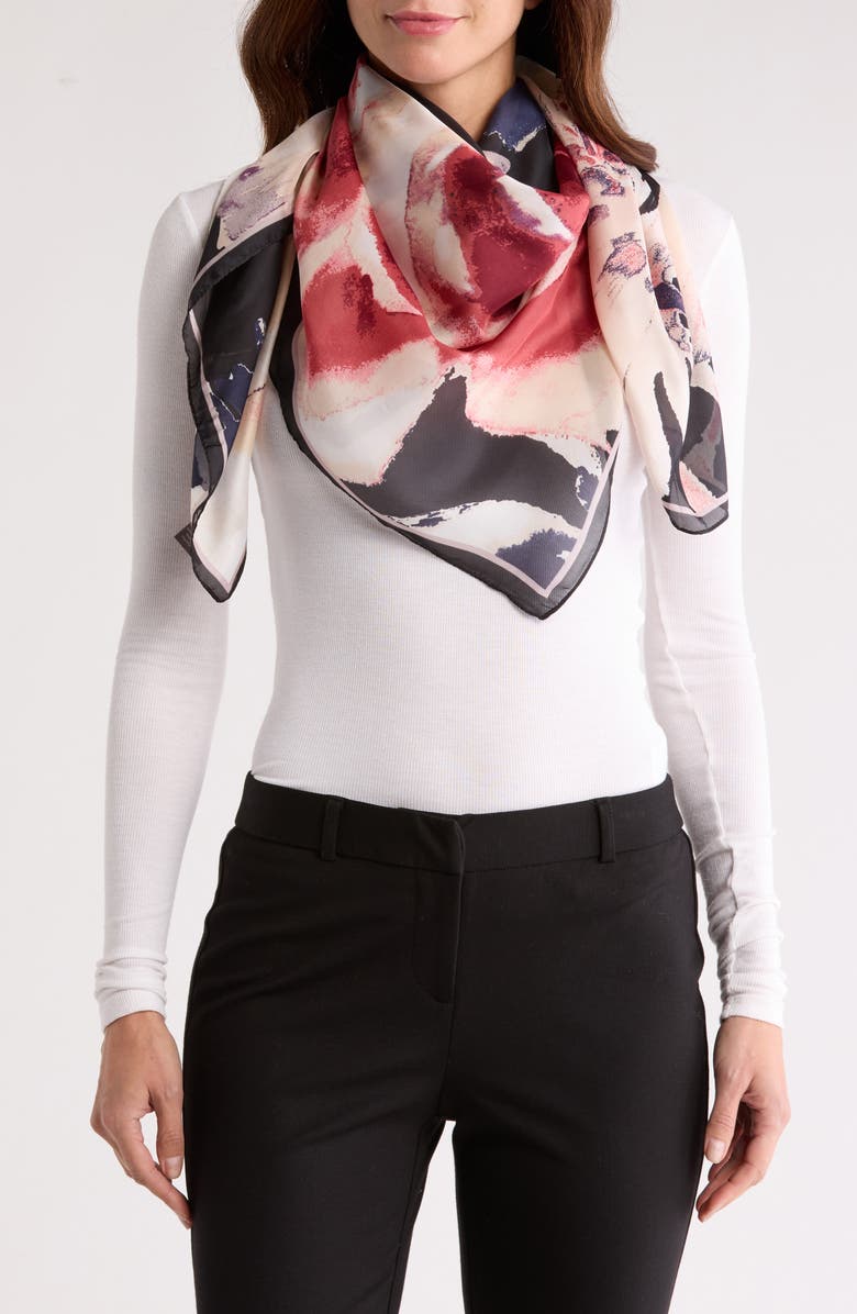 Vince Camuto Exploded Blooms Floral Square Scarf, Main, color, Black Neutral