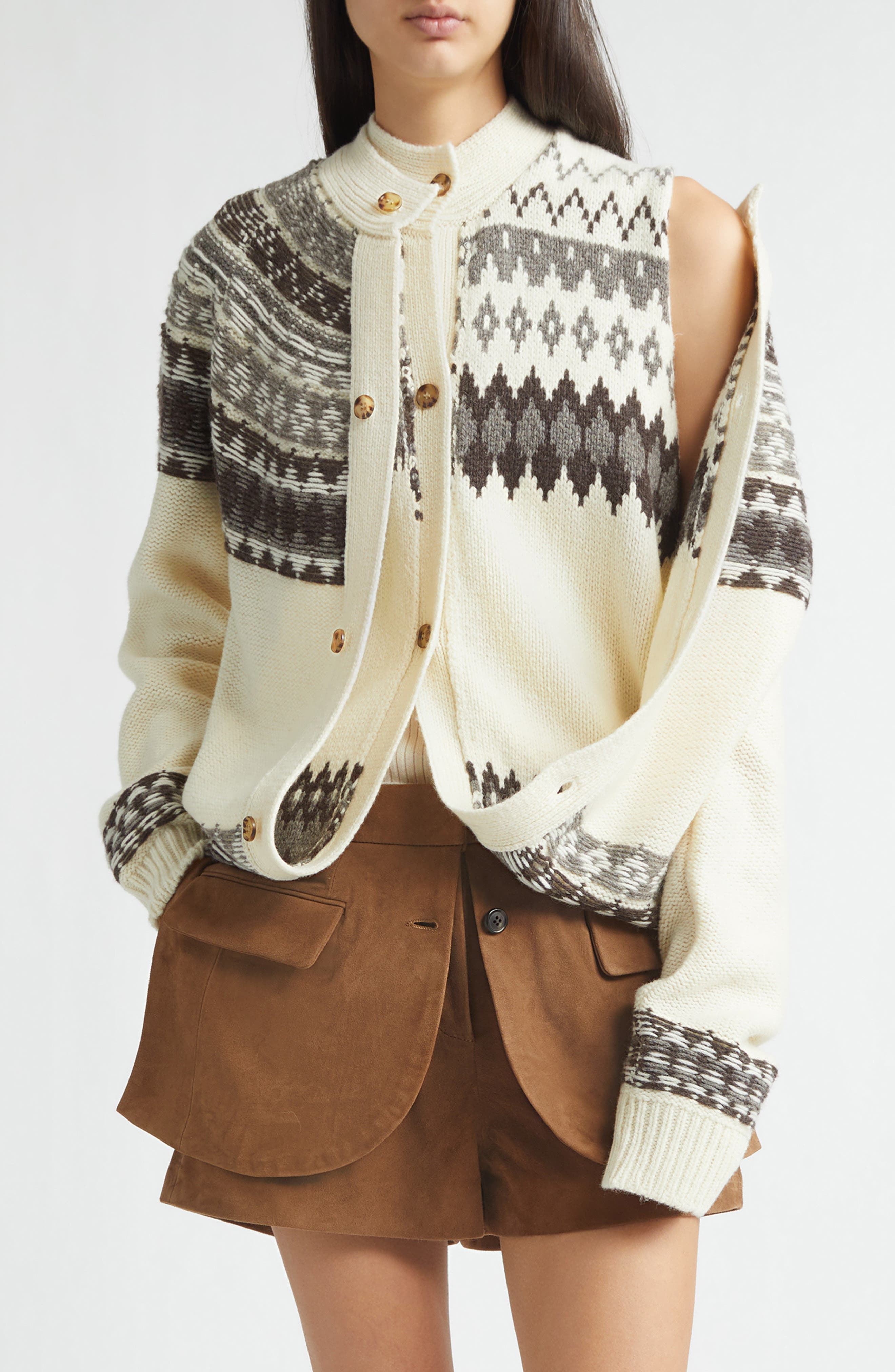 Fold-Up Fair Isle Wool Blend Cardigan