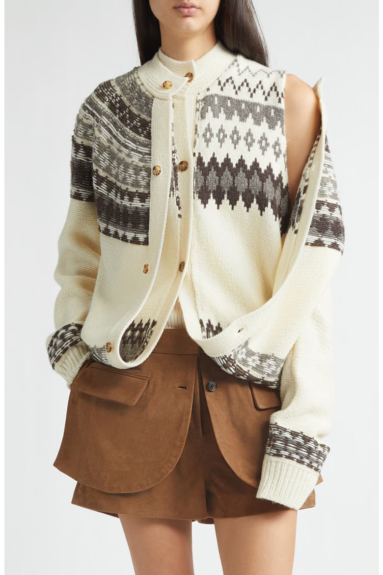 Fold-Up Fair Isle Wool Blend Cardigan, Main, color, IVORY MULTI