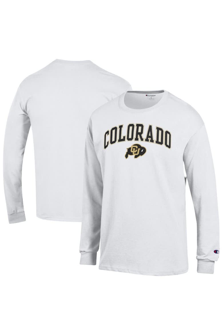 Men's Champion  White Colorado Buffaloes Arch Over Logo Long Sleeve T-Shirt, Alternate, color, White