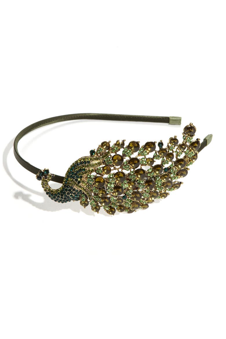 'Fancy Schmancy Peacock' Headband, Main, color, GREEN MULTI