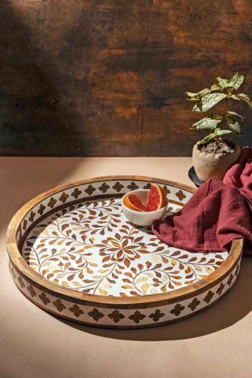 Gauri Kohli Jodhpur Round Tray In Brown