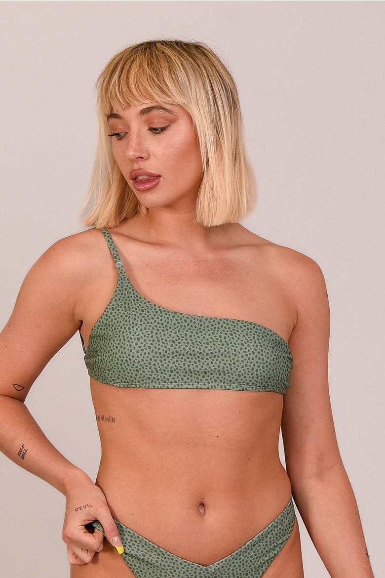 Sahara Sage Cold Shoulder Bikini Top, Main, color, khaki cheetah print