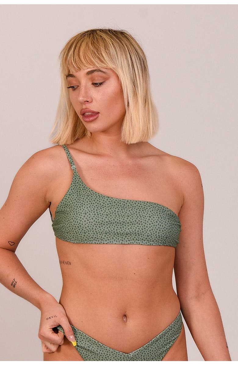 OOSC Sahara Sage Cold Shoulder Bikini Top, Main, color, Khaki Cheetah Print
