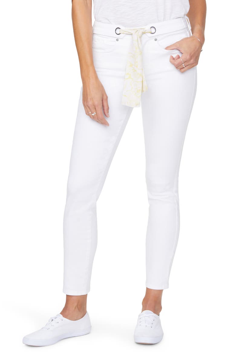 Alina High Waist Scarf Tie Legging Ankle Skinny Jeans, Main, color, OPTIC WHITE