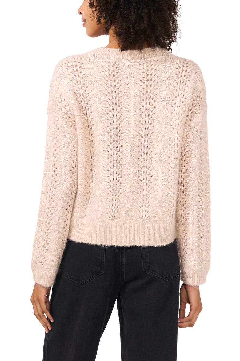 Sequin Pointelle Sweater, Alternate, color, CHAMPAGNE/ SILVER