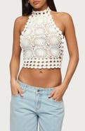 EDIKTED Crochet Open Back Halter Top