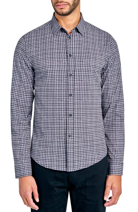 Slim Fit Micro Check Recycled 4-Way Stretch Performance Long Sleeve Shirt