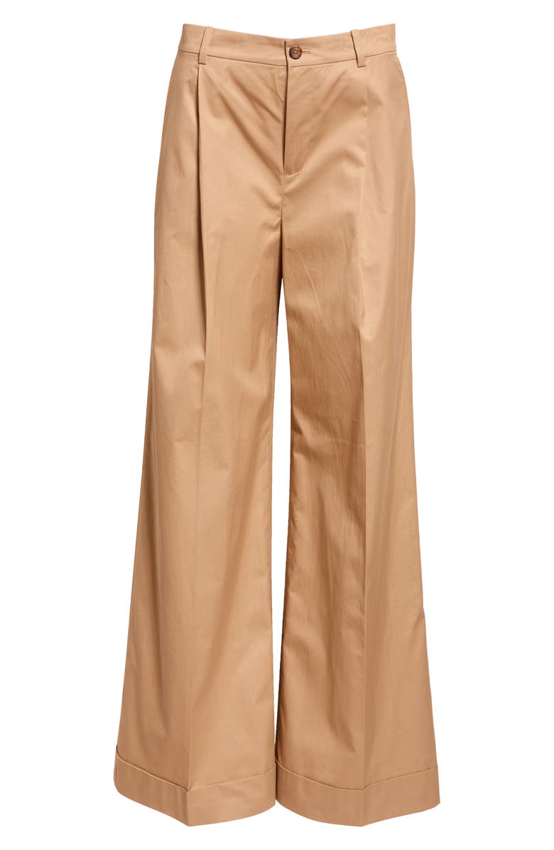 Lauren Ralph Lauren Pleat Front Wide Leg Cotton Twill Pants, Alternate, color, Birch Tan