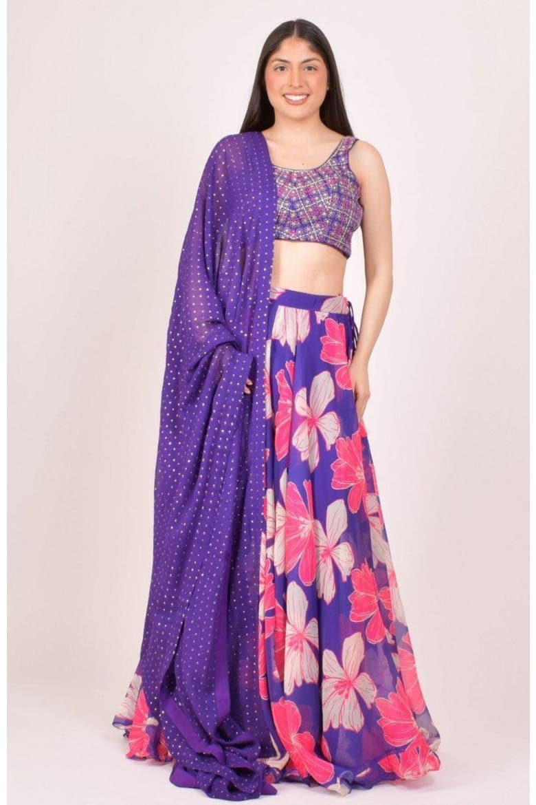 Floral Organza Embroidered Lehenga Choli, Main, color, Purple