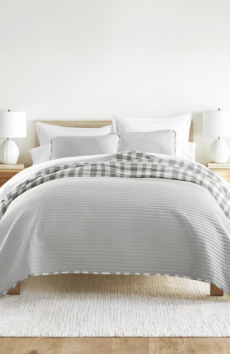 HOMESPUN Pattern Reversible Quilt & Sham Set, Alternate, color, Gray