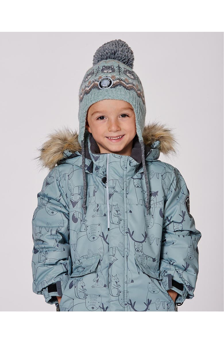 Deux par Deux Boy Lined Peruvian Knit Pompom Hat, Alternate, color, Gray And Sage
