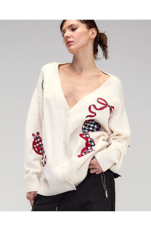 Cynthia Rowley Playful Patchwork Cardigan In White/red
