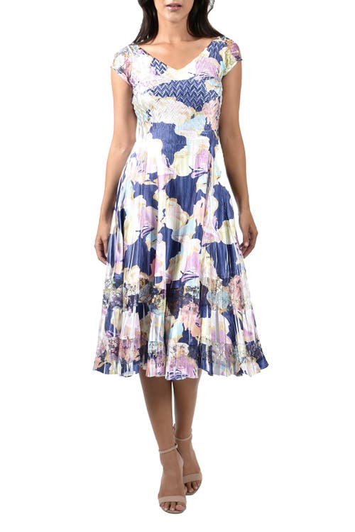 Komarov Cap Sleeve Charmuese Dress In Blue