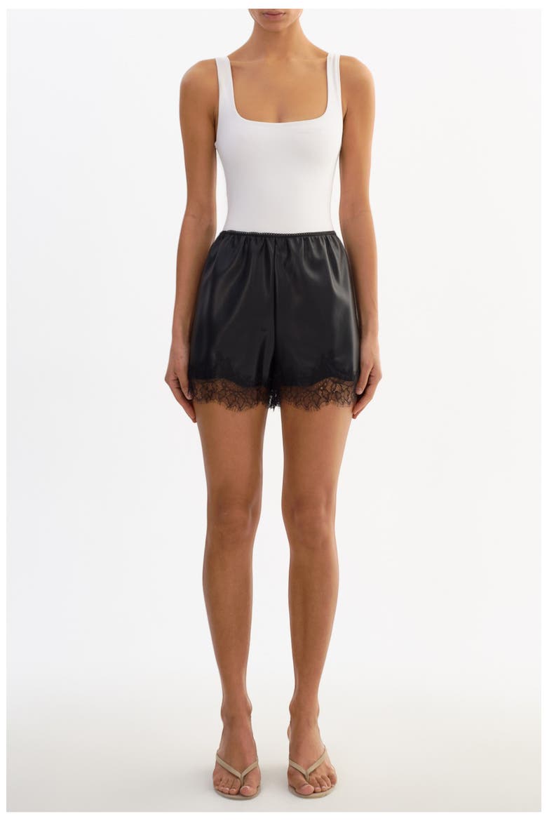 FARAH | Lace Faux Leather Short, Alternate, color, Black