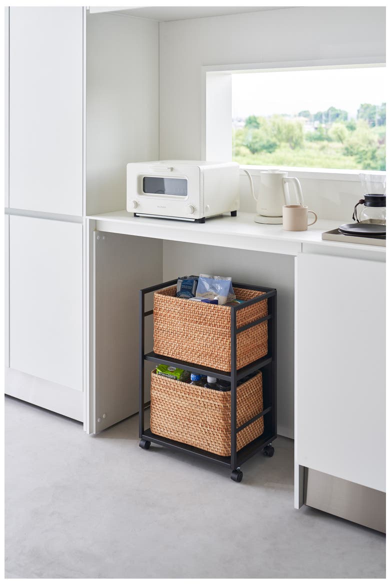 Two Tier Hideaway Storage Cart, Alternate, color, BLACK