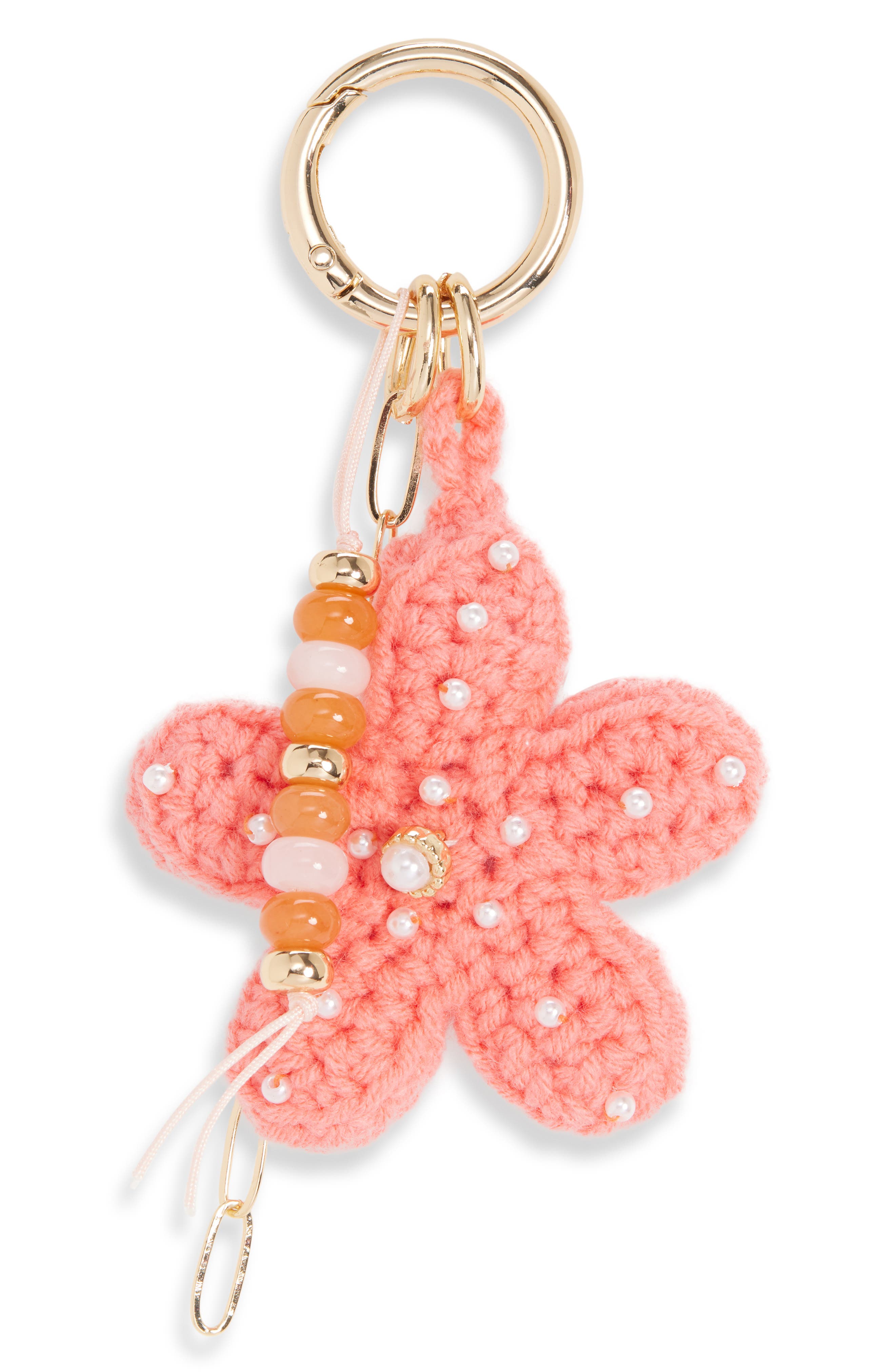 Chelsea28 Starfish faux Pearl Crochet Bag Charm, Main, color, Orange Multi- Gold