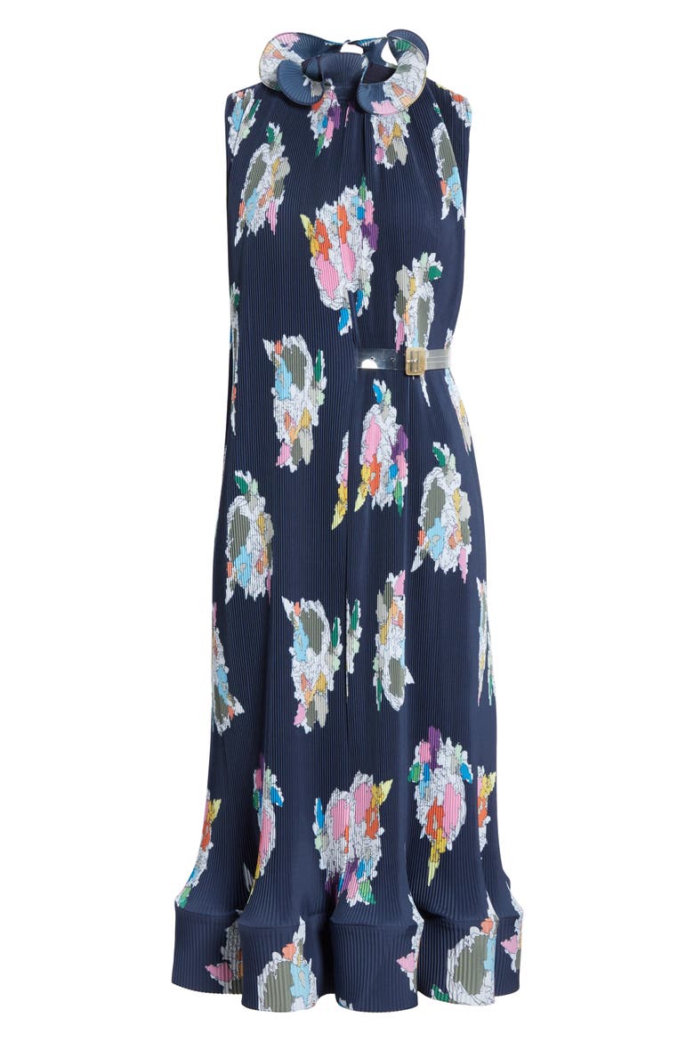 Asymmetrical Belted Floral Dress, Alternate, color, NAVY