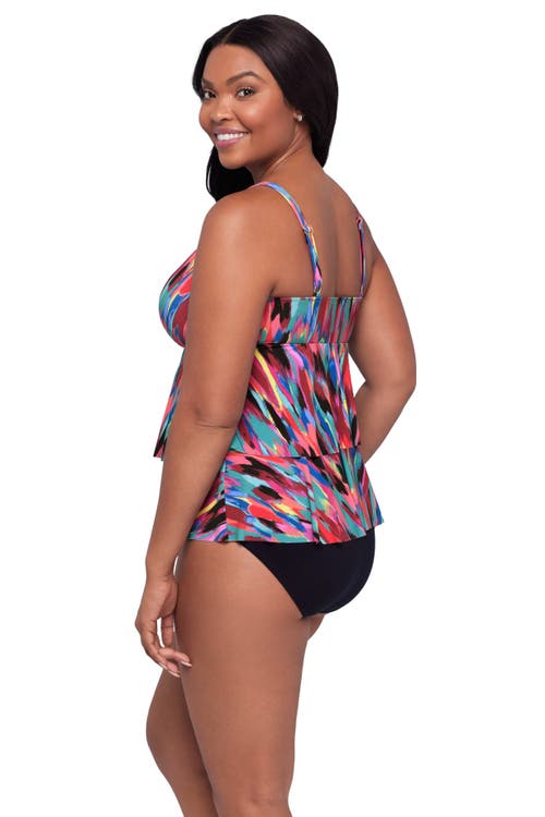Trimshaper Leona V-neckline Plus Size Tankini Swimsuit Top In Multi