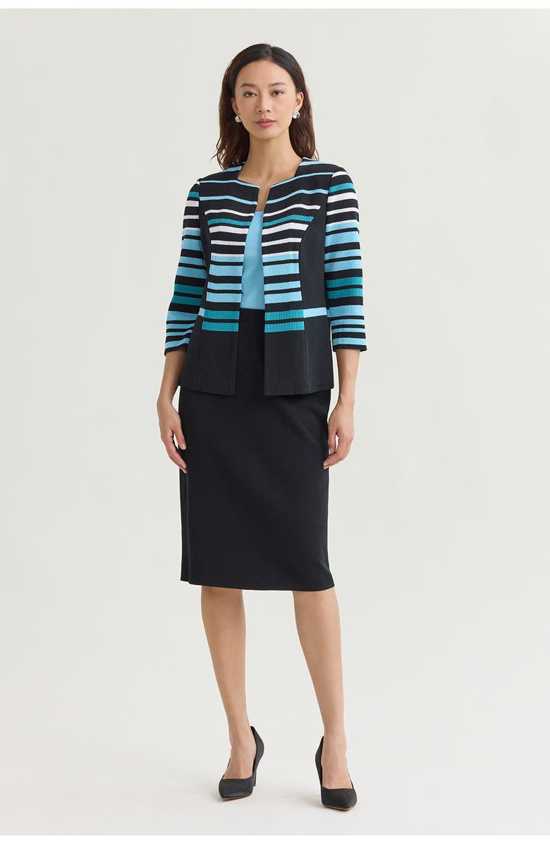 Ming Wang Heritage Striped Intarsia Knit Jacket, Alternate, color, Serene/Nebula/White/Black