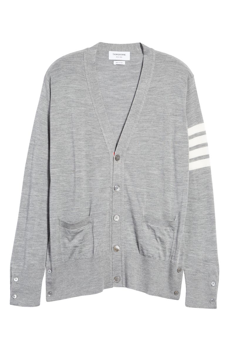 Thom Browne 4-Bar Merino Wool Cardigan, Alternate, color, 058 - Pale Grey