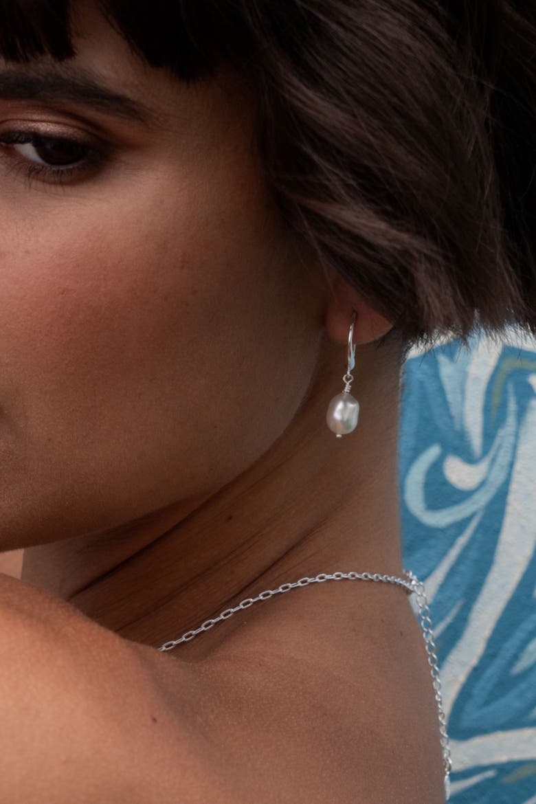 White Baroque Pearl Earrings, Alternate, color, Sterling Silver