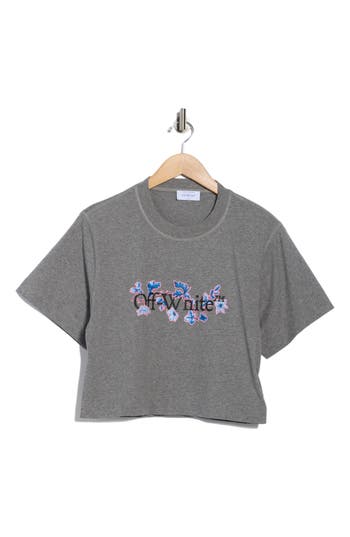 Off-white Flower Bookish Crop T-shirt In Gray