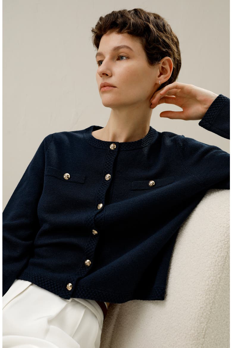 Women's Wool Button-Front Sweater Lady Jacket, Alternate, color, Navy Blue