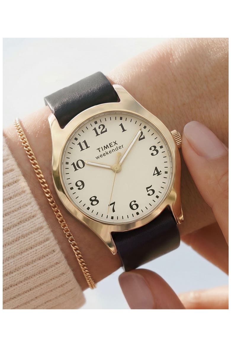 Weekender Leather Strap Watch, 34mm, Alternate, color, BLACK