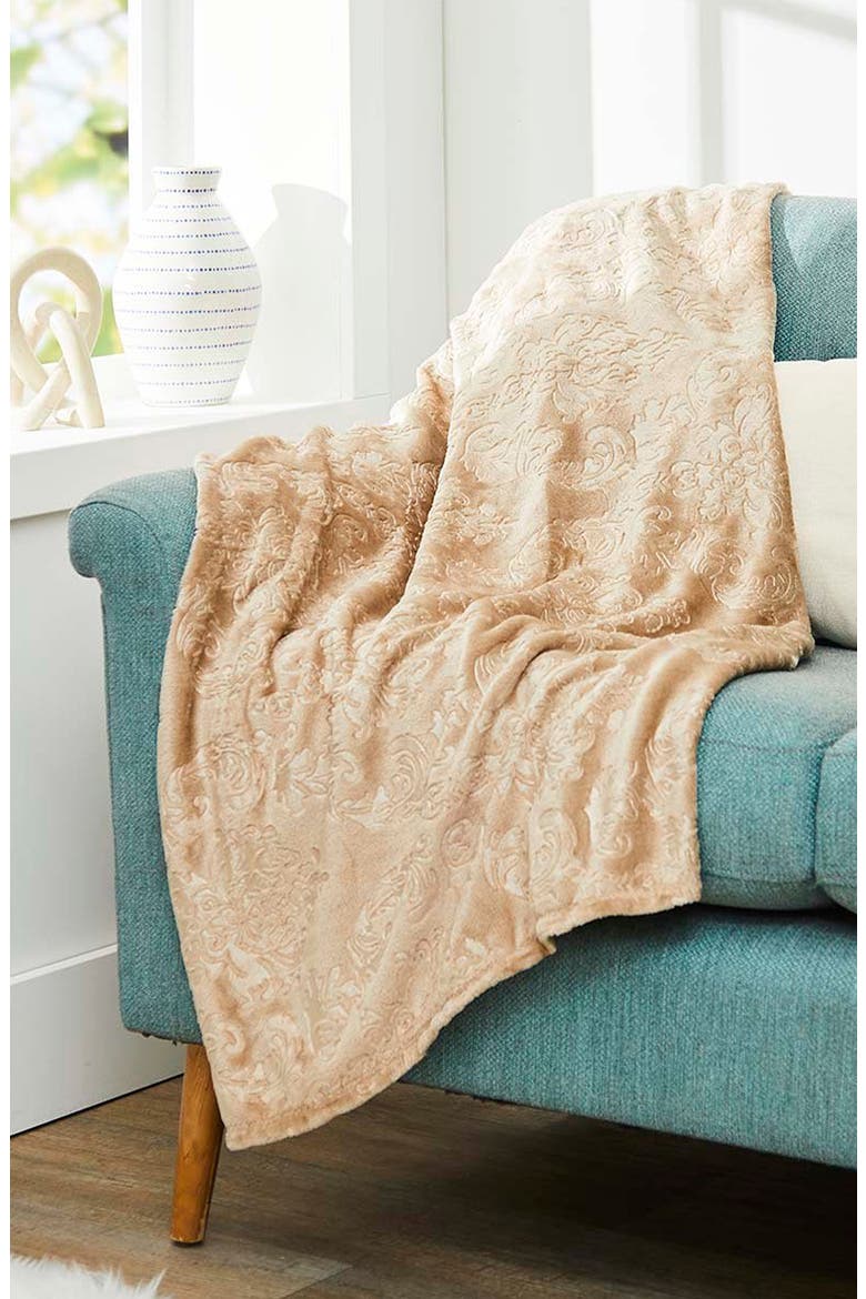 Contemporary Embossed Eiffel Tower Throw Blanket, Alternate, color, TAUPE