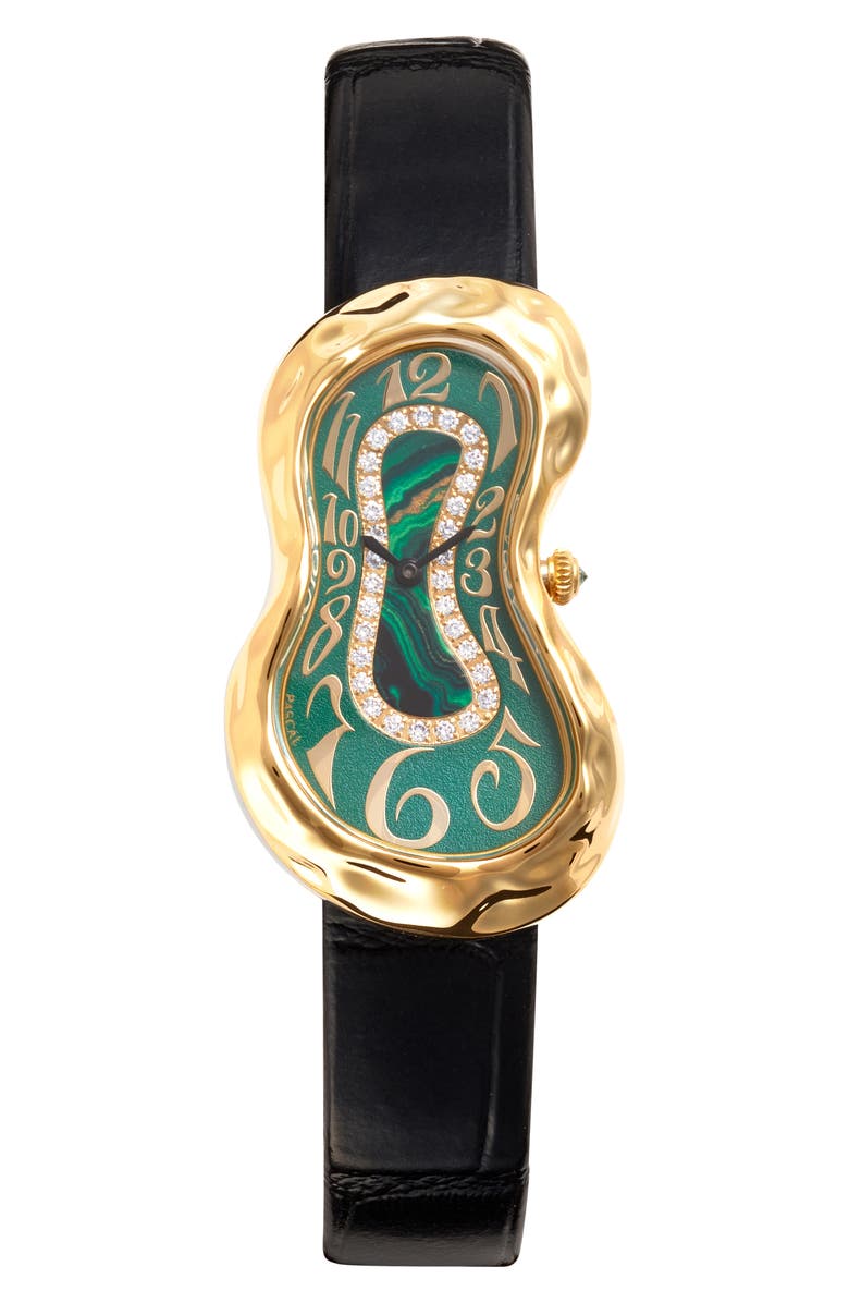 PASCAL Möbius Lab Grown Diamond Leather Strap Watch, 28 mm x 45 mm, Main, color, Golden Drift