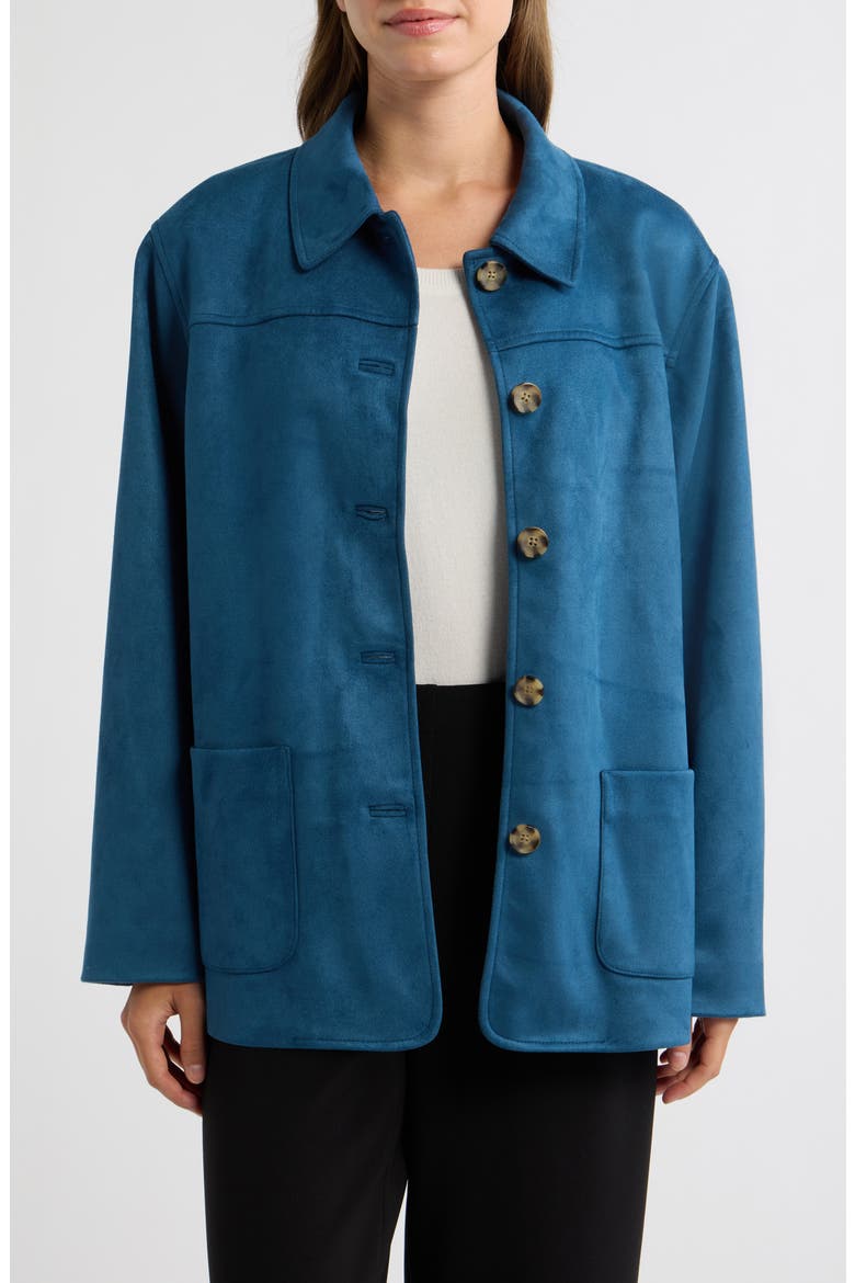 Faux Suede Five-Button Jacket, Main, color, DARK DUTCH BLUE