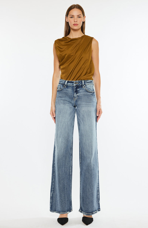 Kancan Venice Mid Rise Wide Leg Jeans In Blue