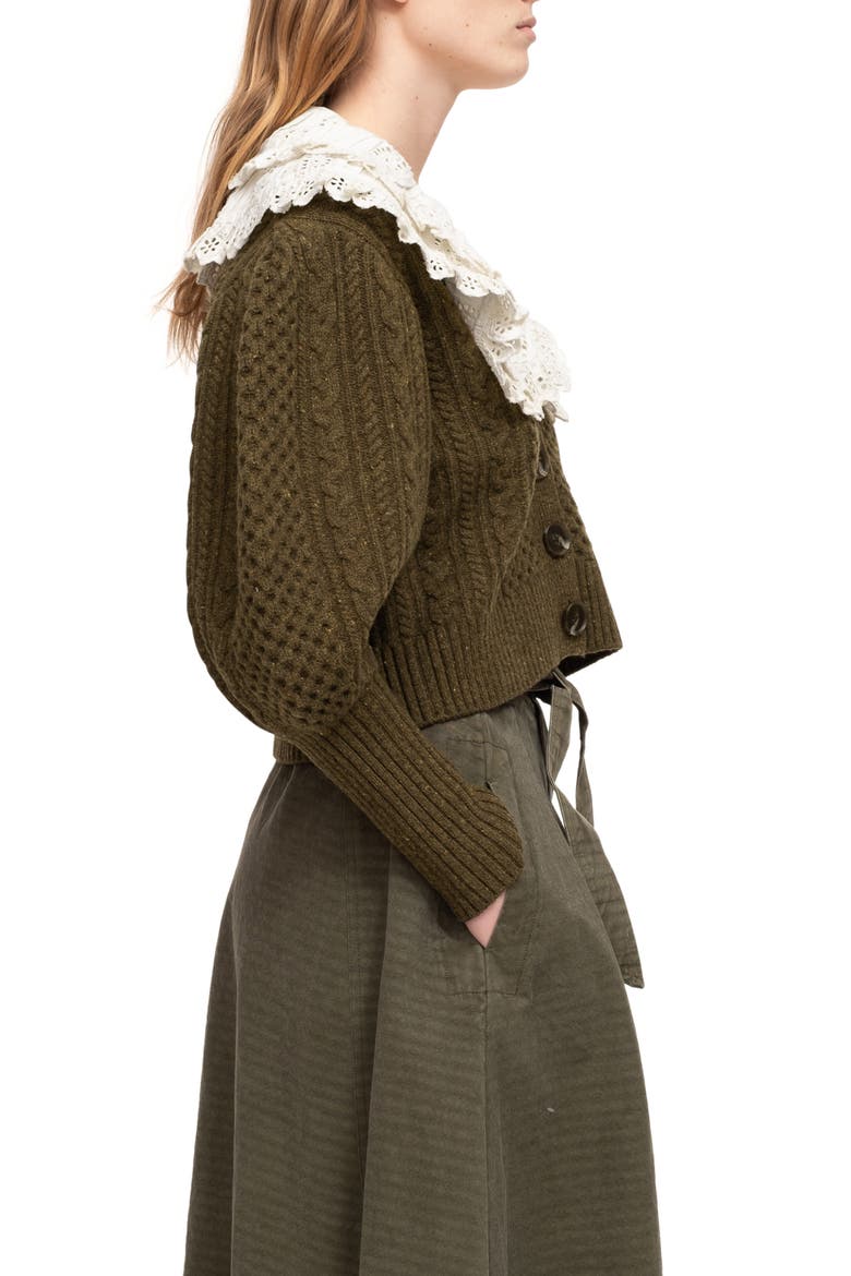 Juliette Merino Wool Cardigan with Removable Collar, Alternate, color, ARMY
