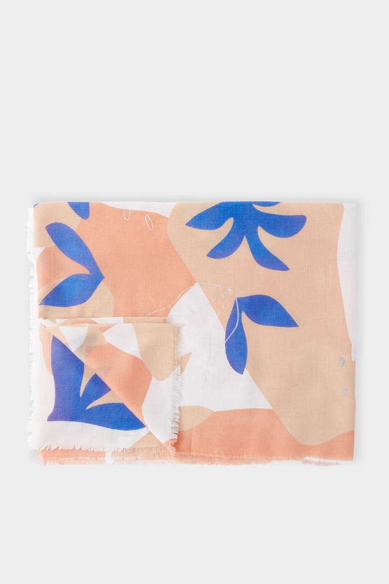 Printed Foil Scarf Botanical Print, Main, color, CORAL